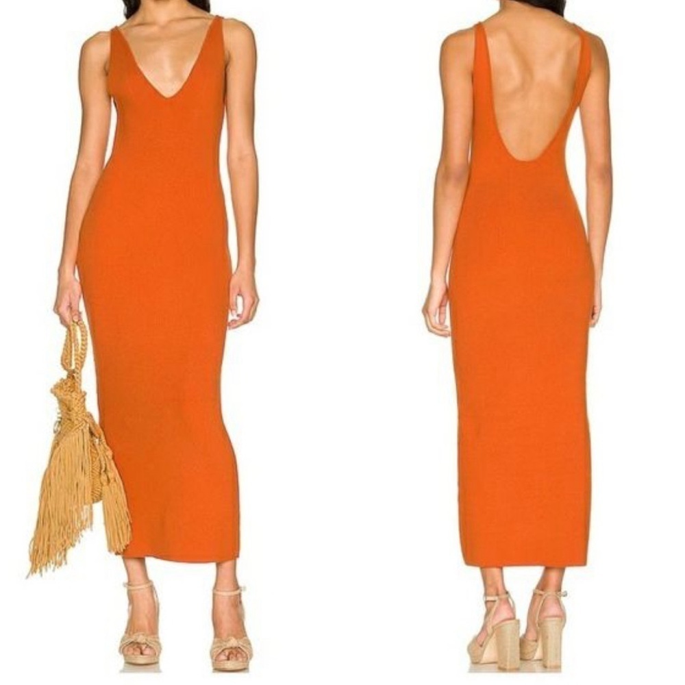 Free People Orange Sleeveless Scoop-Back Maxi Dress